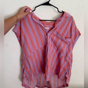 Free People Large Pink & Orange Collared Tunic